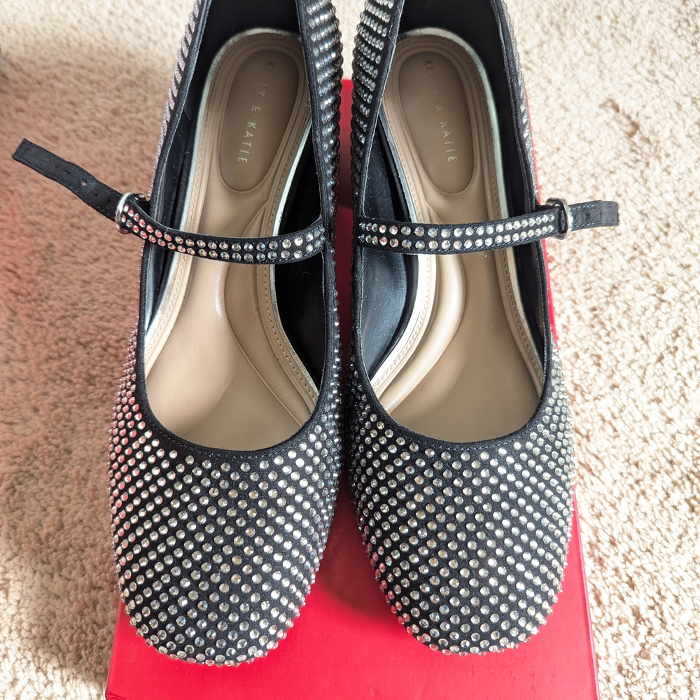Kelly & Katie Black Rhinestone Mary Jane Flats